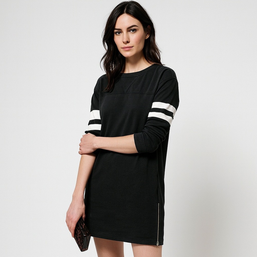 J Crew Womens Dress‎ Y2K Black Long Sleeve Jersey White Stripe Athletic Small